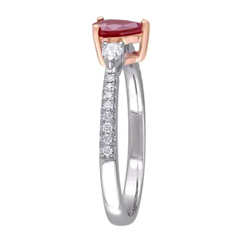 Womens 1/4 CT. T.W. Lead Glass-Filled Red Ruby 14K Two Tone Gold 3-Stone Cocktail Ring