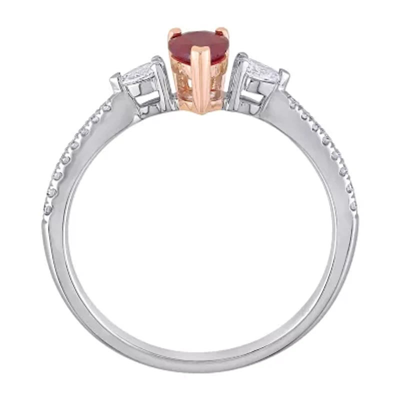 Womens 1/4 CT. T.W. Lead Glass-Filled Red Ruby 14K Two Tone Gold 3-Stone Cocktail Ring