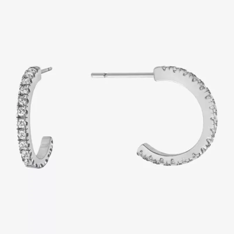 Silver Treasures Womens Cubic Zirconia Sterling Silver 13.2mm Hoop Earrings