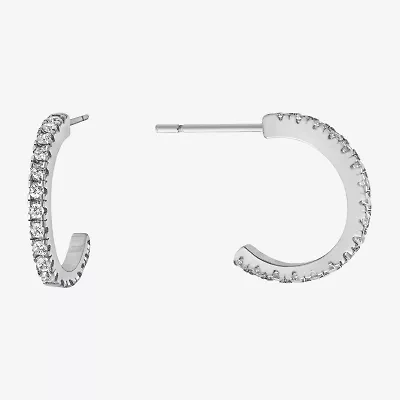 Silver Treasures Womens Cubic Zirconia Sterling Silver 13.2mm Hoop Earrings