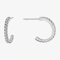 Silver Treasures Womens Cubic Zirconia Sterling Silver 13.2mm Hoop Earrings