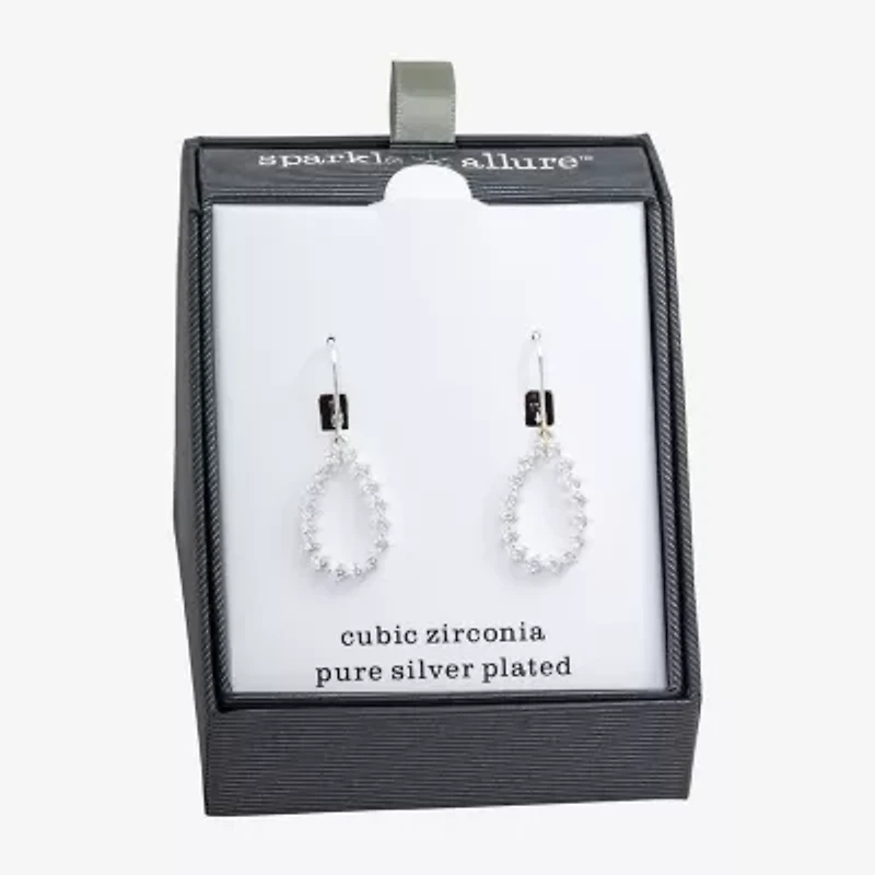 Sparkle Allure Womens Cubic Zirconia Pure Silver Over Brass Drop Earrings