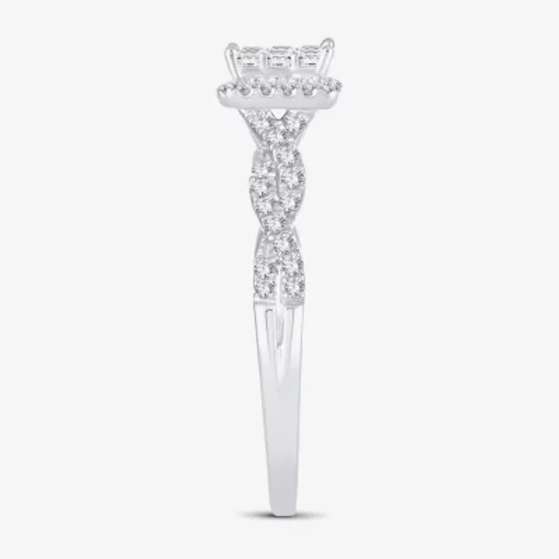 1/2 CT.T.W. Natural Diamond Side Stone Engagement Ring 10K or 14K White Gold