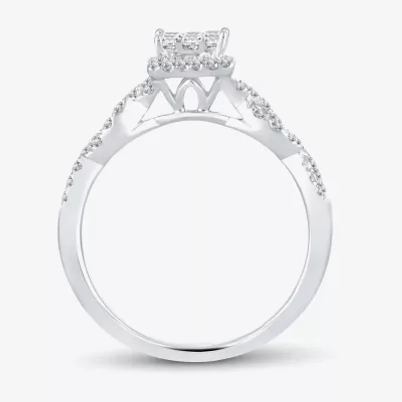 1/2 CT.T.W. Natural Diamond Side Stone Engagement Ring 10K or 14K White Gold