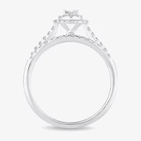 1/2 CT.T.W. Natural Diamond Pear Shape Side Stone Halo Bridal Set 10K or 14K White Gold