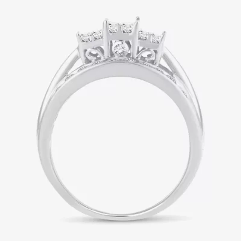 Love Lives Forever 1 CT.T.W. Natural Diamond Side Stone 3-Stone Engagement Ring 10K or 14K Gold