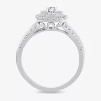 1/2 CT.T.W. Natural Diamond Cushion Shape Side Stone Halo Engagement Ring 10K or 14K White Gold