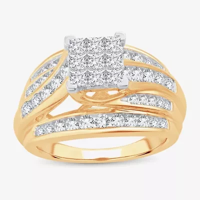 1 1/2 CT.T.W. Natural Diamond Side Stone Engagement Ring 10K or 14K Gold