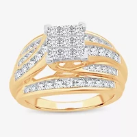 1 1/2 CT.T.W. Natural Diamond Side Stone Engagement Ring 10K or 14K Gold