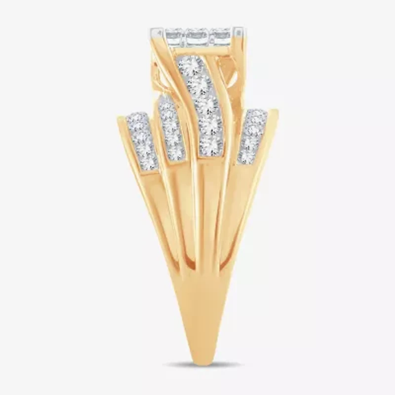 1 1/2 CT.T.W. Natural Diamond Side Stone Engagement Ring 10K or 14K Gold