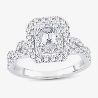 (H-I / I1) 1 CT. T.W. Lab Grown Diamond Cushion Shape Side Stone Halo Engagement Ring 10K or 14K White Gold