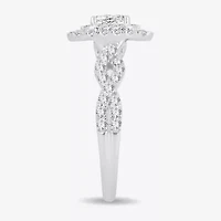 (H-I / I1) 1 CT. T.W. Lab Grown Diamond Cushion Shape Side Stone Halo Engagement Ring 10K or 14K White Gold