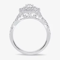 (H-I / I1) 1 CT. T.W. Lab Grown Diamond Cushion Shape Side Stone Halo Engagement Ring 10K or 14K White Gold