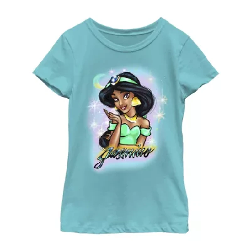 Disney Little & Big Kid Girls Crew Neck Short Sleeve Regular Fit Jasmine Graphic T-Shirt