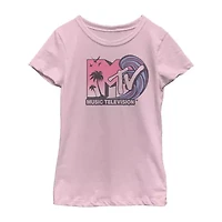 Little & Big Kid Girls Crew Neck Short Sleeve Regular Fit MTV Graphic T-Shirt