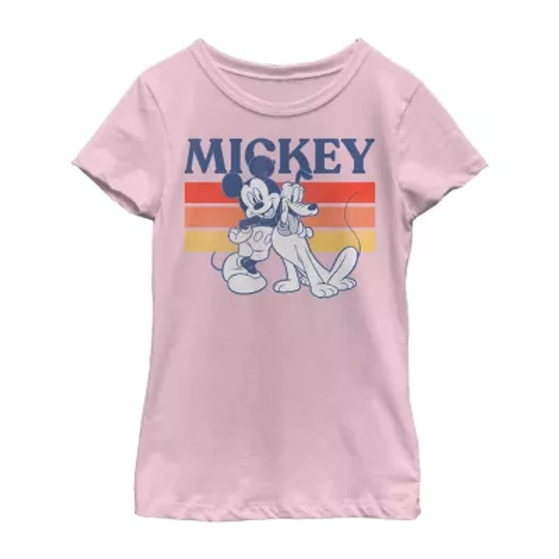 Disney Little & Big Kid Girls Crew Neck Short Sleeve Regular Fit Mickey Mouse Graphic T-Shirt