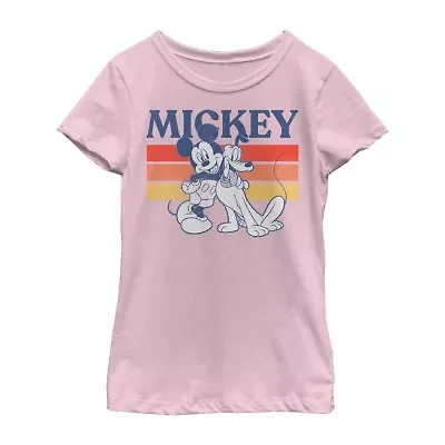 Disney Little & Big Kid Girls Crew Neck Short Sleeve Regular Fit Mickey Mouse Graphic T-Shirt