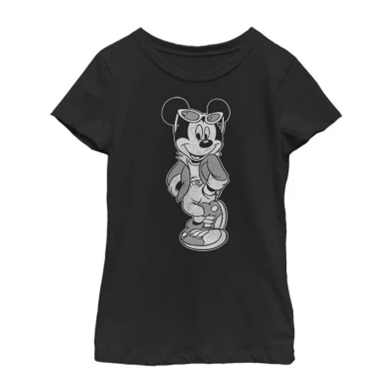 Disney Little & Big Kid Girls Crew Neck Short Sleeve Regular Fit Mickey Mouse Graphic T-Shirt