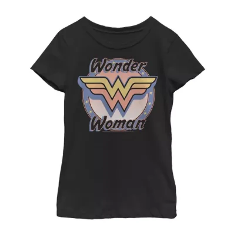Little & Big Kid Girls Crew Neck Short Sleeve Regular Fit DC Comics Wonder Woman Graphic T-Shirt