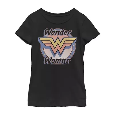 Little & Big Kid Girls Crew Neck Short Sleeve Regular Fit DC Comics Wonder Woman Graphic T-Shirt