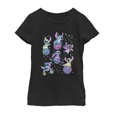 Disney Little & Big Kid Girls Crew Neck Short Sleeve Regular Fit Lilo Stitch Graphic T-Shirt