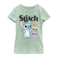 Disney Little & Big Kid Girls Crew Neck Short Sleeve Regular Fit Lilo Stitch Graphic T-Shirt