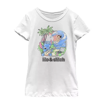 Disney Little & Big Kid Girls Crew Neck Short Sleeve Regular Fit Lilo Stitch Graphic T-Shirt
