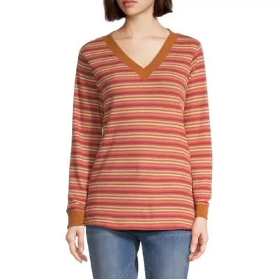 St. John's Bay Womens V Neck Long Sleeve Regular Fit Thermal Top