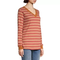 St. John's Bay Womens V Neck Long Sleeve Regular Fit Thermal Top