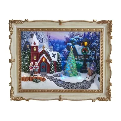 Kurt Adler 7.48" Village Scene Frame Lighted Plays Music Christmas Tabletop Decor