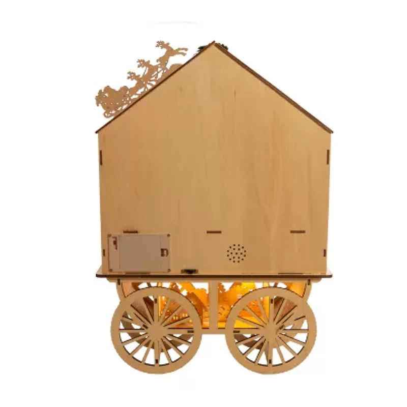 Kurt Adler Led Wooden Village Scene Lighted Plays Music Christmas Tabletop Decor