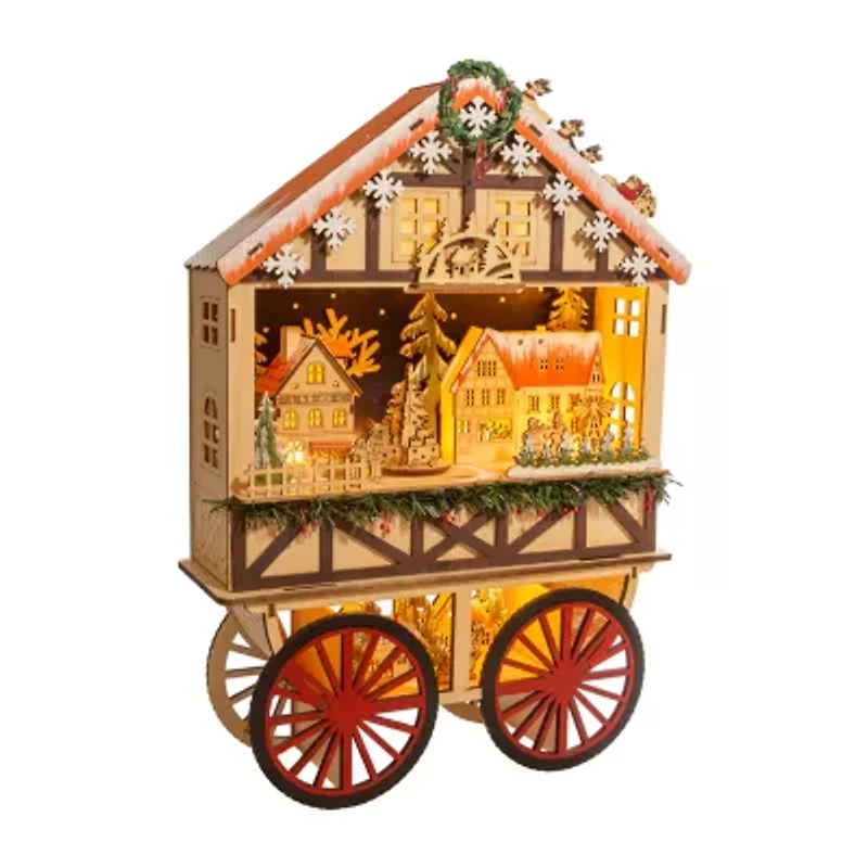 Kurt Adler Led Wooden Village Scene Lighted Plays Music Christmas Tabletop Decor
