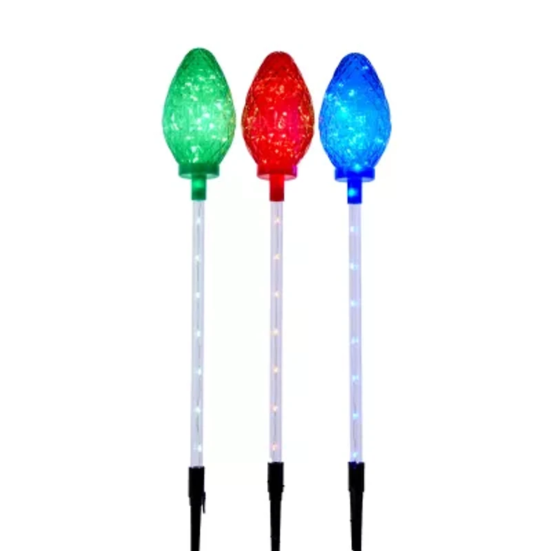 Kurt Adler Set Of 3 27.2" Led Facet Stakes Christmas Yard Art