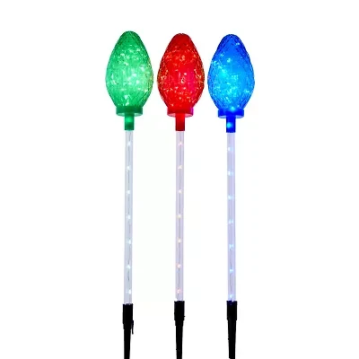 Kurt Adler Set Of 3 27.2" Led Facet Stakes Christmas Yard Art