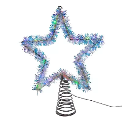 Kurt Adler 12.2" Led Silver Tinsel Star Christmas Tree Topper