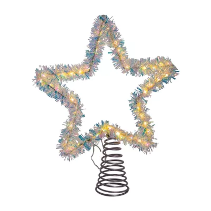 Kurt Adler 12.2" White Led Silver Star Christmas Tree Topper