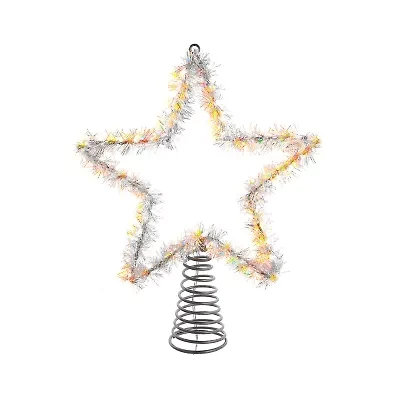 Kurt Adler 12.2" White Led Silver Star Christmas Tree Topper