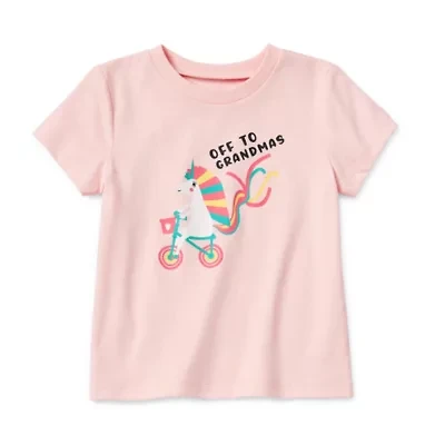 Okie Dokie Toddler & Little Girls Round Neck Short Sleeve Regular Fit Graphic T-Shirt