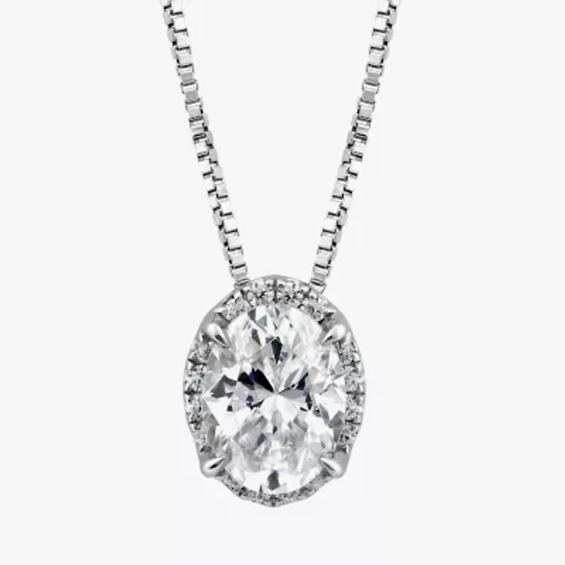 (I / I1) Womens 1 CT. T.W. Lab Grown White Diamond 10K White Gold Oval 18 Inch Pendant Necklace