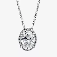 (I / I1) Womens 1 CT. T.W. Lab Grown White Diamond 10K White Gold Oval 18 Inch Pendant Necklace