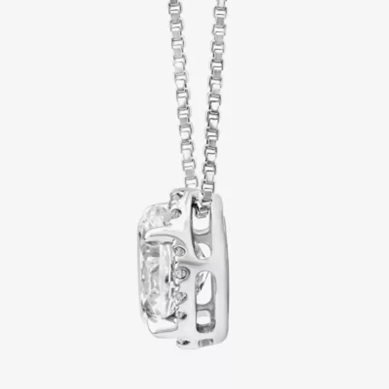 (I / I1) Womens 1 CT. T.W. Lab Grown White Diamond 10K White Gold Oval 18 Inch Pendant Necklace