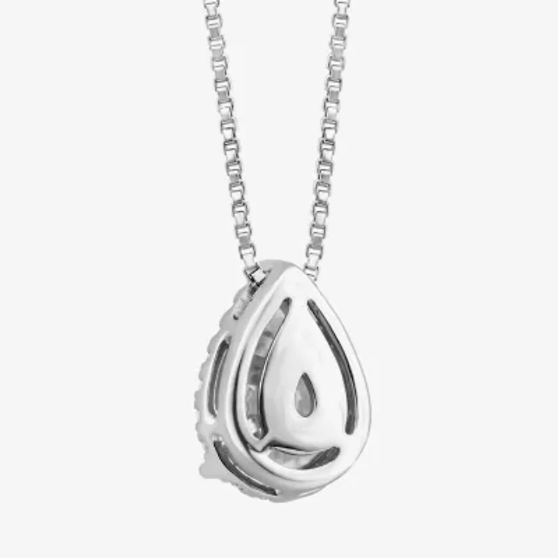 (I / I1) Womens 1 CT. T.W. Lab Grown White Diamond 10K White Gold Pear 18 Inch Pendant Necklace