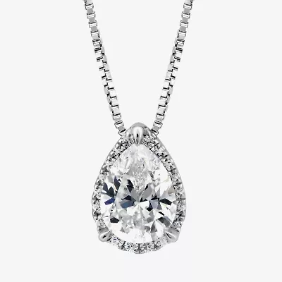 (I / I1) Womens 1 CT. T.W. Lab Grown White Diamond 10K White Gold Pear 18 Inch Pendant Necklace