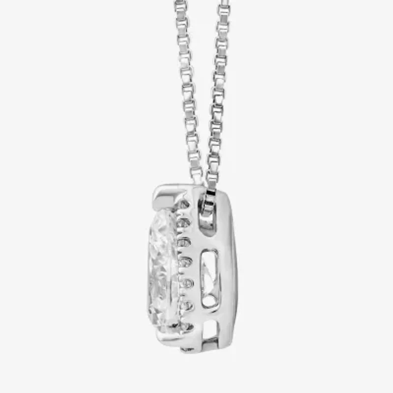 (I / I1) Womens 1 CT. T.W. Lab Grown White Diamond 10K White Gold Pear 18 Inch Pendant Necklace