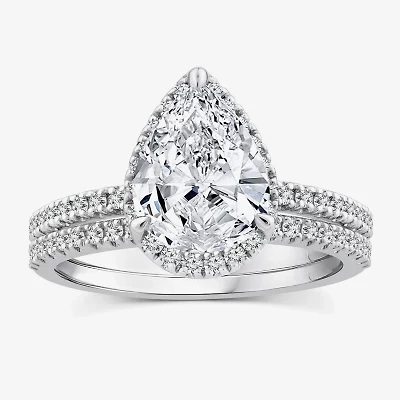 Signature By Modern Bride Womens 2 CT. T.W. Lab Grown White Diamond 10K or 14K Gold Pear Side Stone Bridal Set
