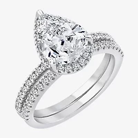 Signature By Modern Bride Womens 2 CT. T.W. Lab Grown White Diamond 10K or 14K Gold Pear Side Stone Bridal Set