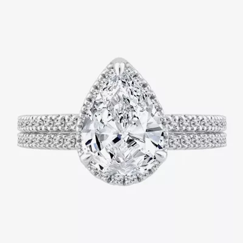 Signature By Modern Bride Womens 2 CT. T.W. Lab Grown White Diamond 10K or 14K Gold Pear Side Stone Bridal Set