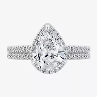 Signature By Modern Bride Womens 2 CT. T.W. Lab Grown White Diamond 10K or 14K Gold Pear Side Stone Bridal Set