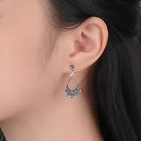 Womens Genuine Black Marcasite Sterling Silver Curved Drop Earrings