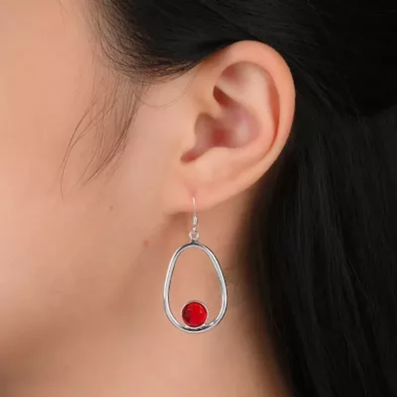 Womens Red Cubic Zirconia Sterling Silver Drop Earrings